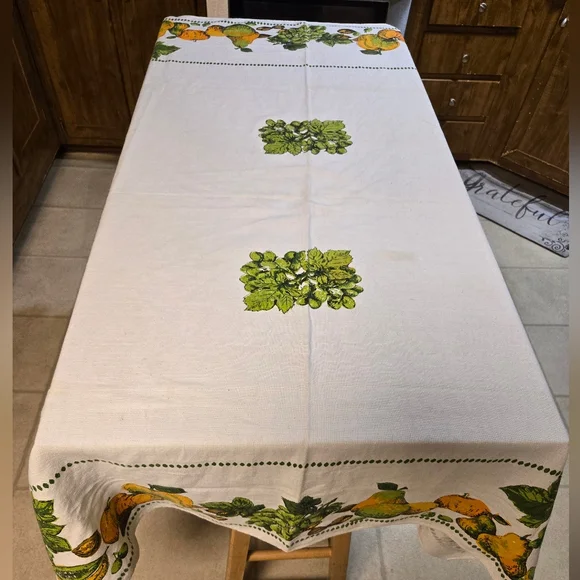 VeritexElegant White Tablecloth with Green and Orange Accents - Picture 1 of 5